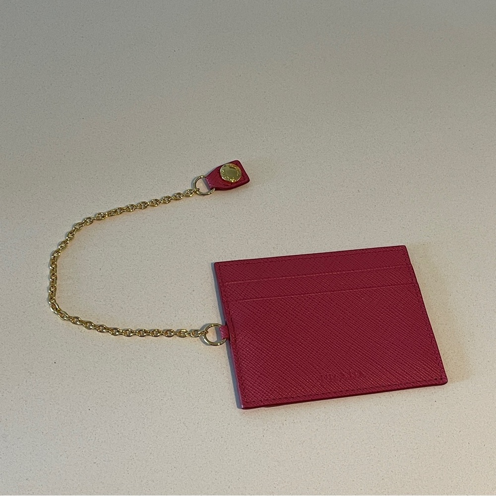 Prada red pink card holder wallet women’s leather